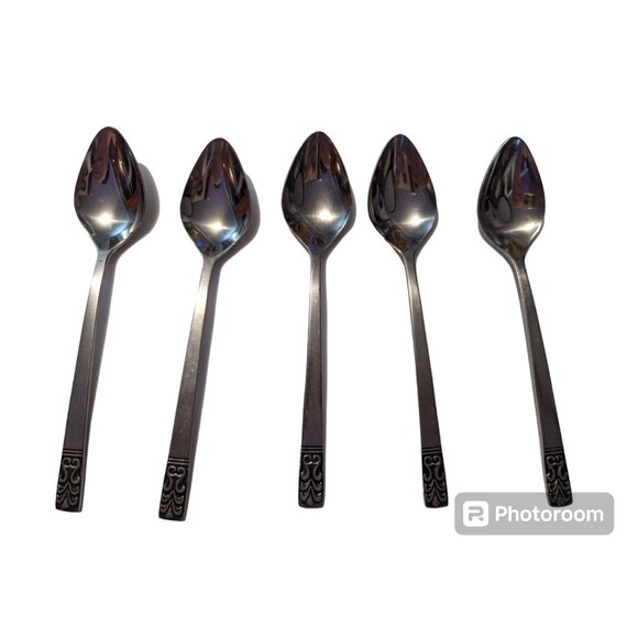 VTG CARLYLE Hong Kong stainless cameo pattern lot 5 teaspoons replacement - Picture 1 of 11